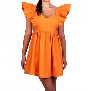 NEW DAY + MOON ruffle sleeve tie back dress in tangerine